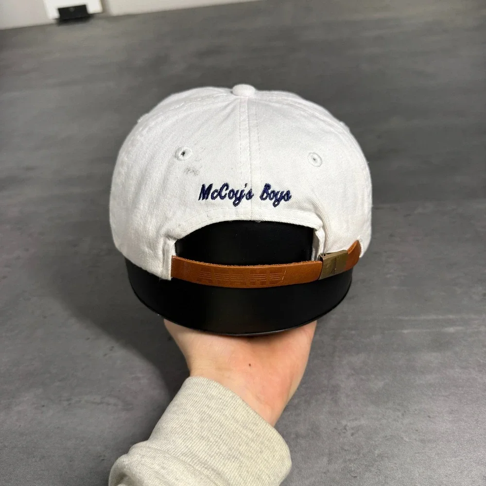Adams Needlepoint Golf Hat Youth Kid White Embroidered Leather Strapback Dad Cap
